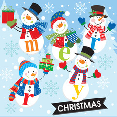 Christmas card design with cute snowman