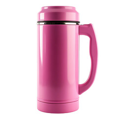 Pink Thermo Mug: A close-up, detailed studio shot of a sleek, vibrant pink thermo mug, perfect for both hot and cold beverages, capturing its smooth design and practical handle.
