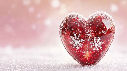 Obraz premium Snowy Red Heart with Snowflake Design