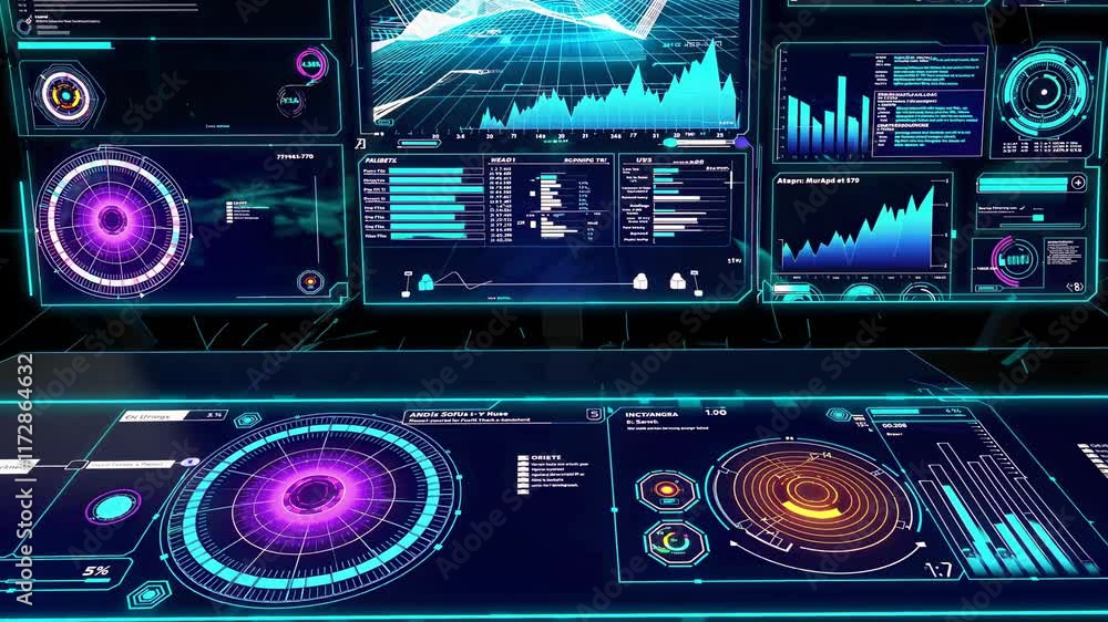 Poster advanced data analytics display showcases real-time metrics and dynamic visualizations in a futurist