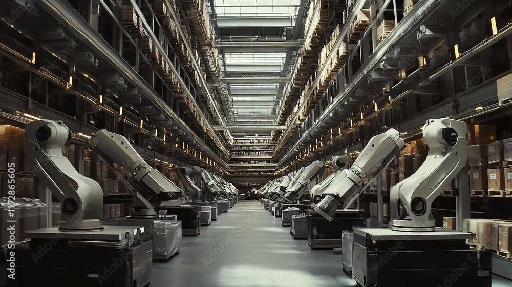 Poster automated robotics operating in a large warehouse environment