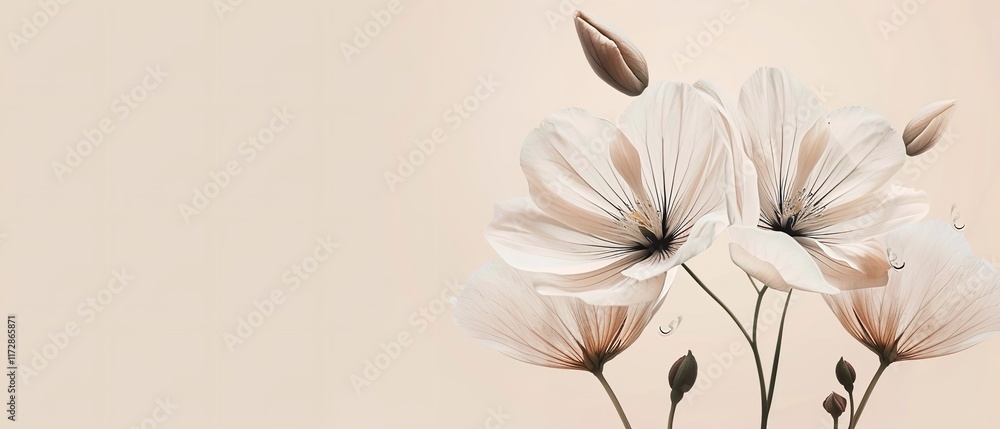 Fototapete a close-up of a representation of a moonflower on a light beige backdrop with an extensive area for 