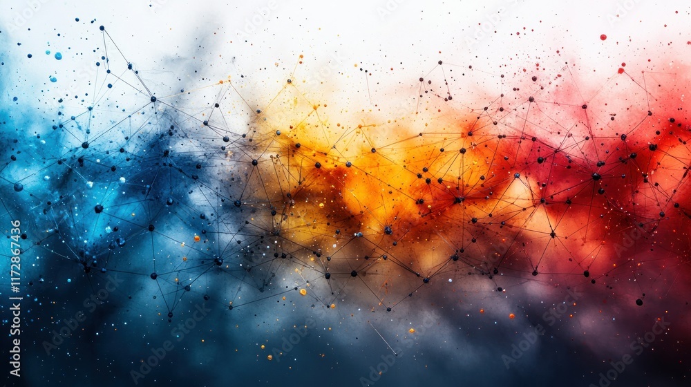 Poster abstract digital artwork featuring a colorful network of points and lines.