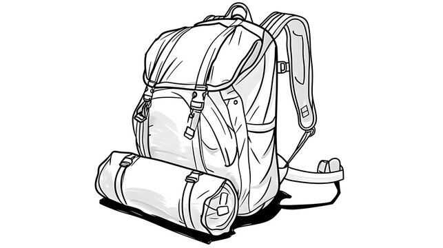 recommend clip art: backpack sleeping bag line art white background