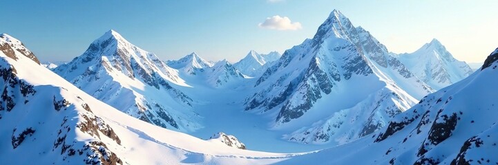 Fototapeta premium Icy snow-clad peaks glisten like polished gemstones, icy, peaks