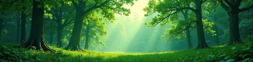 Fototapeta premium Serene forest landscape with towering trees and a vast expanse of greenery, vast, trees, abstract