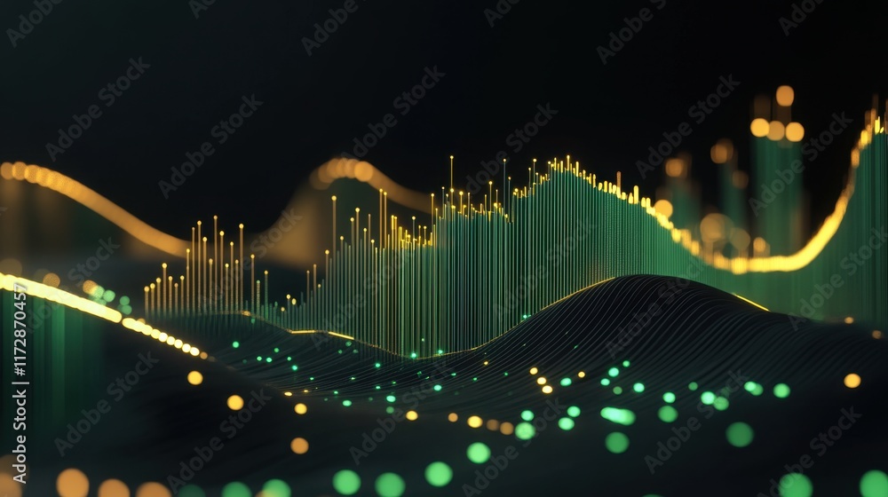 Aufkleber abstract digital landscape green gold data visualization 3d render visualization technology