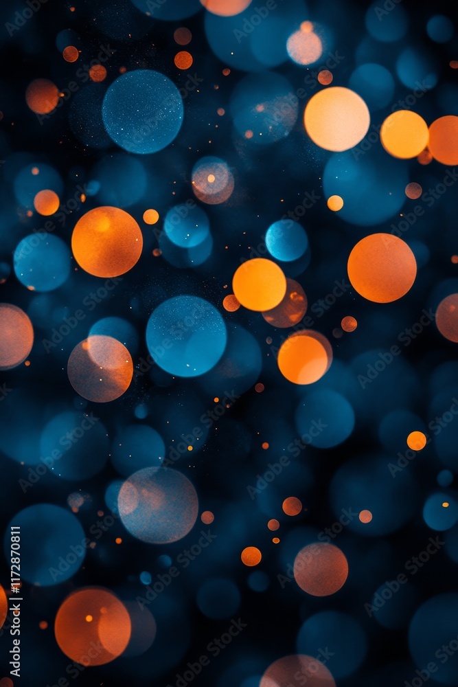 Poster glowing abstract background with bokeh effect, defocused blurred circles , copy space