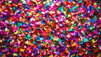 Colorful confetti scattered on surface.
