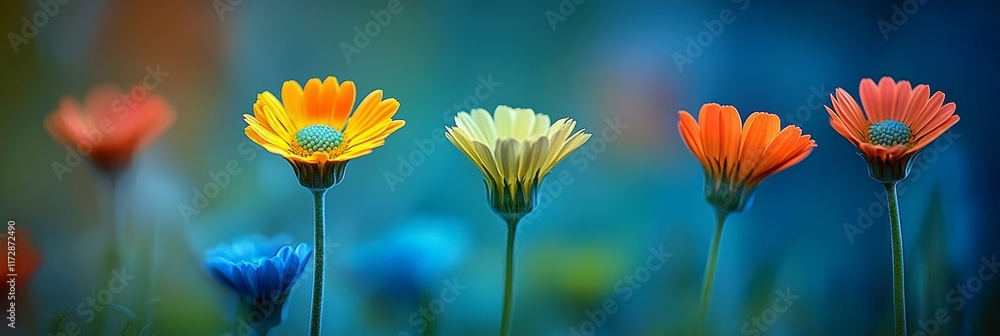 Poster stunning array of vibrant flowers with cascading blooms and softly blurred background for text
