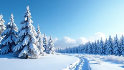 Obraz premium Snowy forest scene with frost covered trees and a clear blue sky, blue sky, peaceful