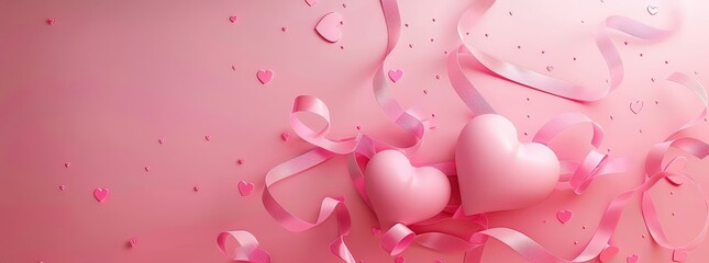 Festive pink hearts and ribbons create a joyful atmosphere for celebrations and love events