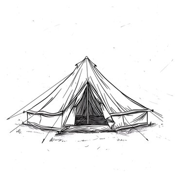 recommend clip art: camping tent open flap line art white background