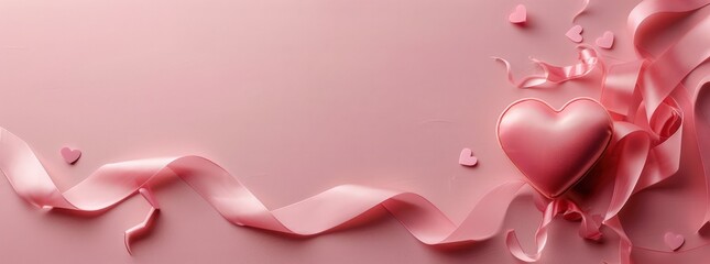 Romantic pink heart decoration with ribbons and confetti creating a dreamy atmosphere for love