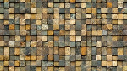 Textured Mosaic Wall with Colorful Stone Squares for Background