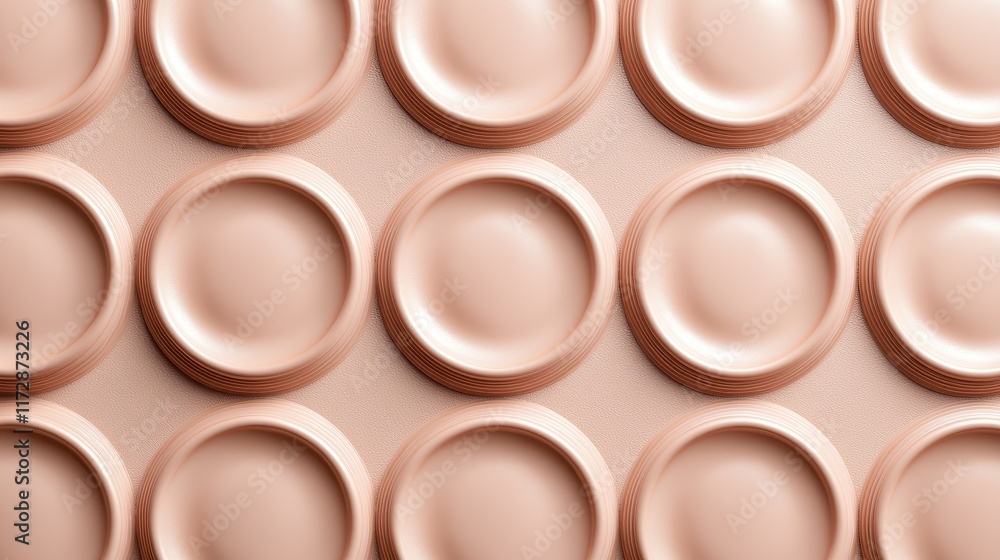 Poster plain pink circular plates arranged in a pattern on background