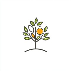 Simple Line Art Drawing of a Small Fruit Tree