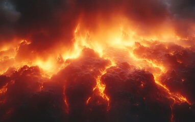Fiery inferno, hellish landscape.