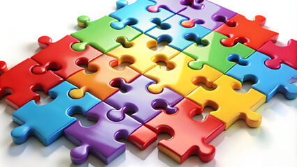 Obraz premium Colorful puzzle pieces arrangement, playful mood, creative game background, ideal for copy space 