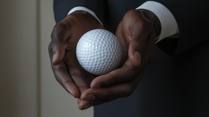 Glowing Golf Ball in Hands with Dark Background and Stick