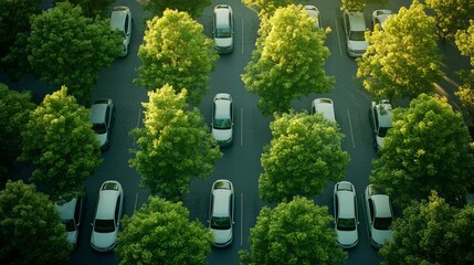 Eco-Friendly Hybrid Cars in Green Parking Lot | Embracing Clean Energy Technology amidst Nature