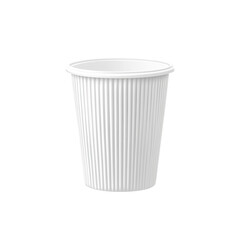 White plastic cup with a ribbed design, perfect for disposable use at events and parties. Isolated on transparent background, png.