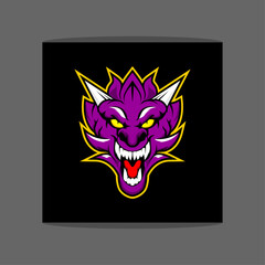 Abstract dragon head logo or icon with sharp angle features and black and white background