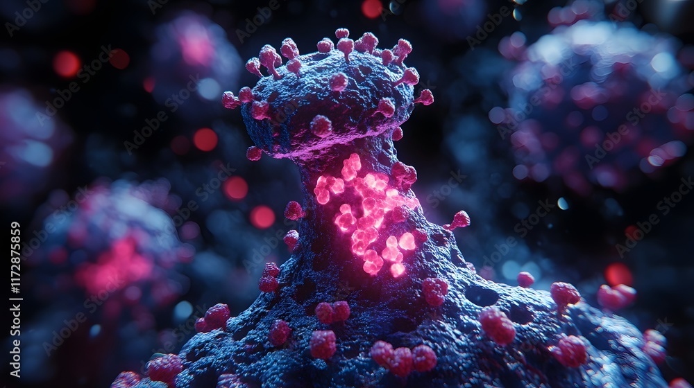 Poster close-up of a coronavirus. microscopic image. immune system attacking the thyroid abstract
