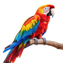 Fototapeta premium A vibrant parrot perched on a branch, showcasing its colorful feathers.