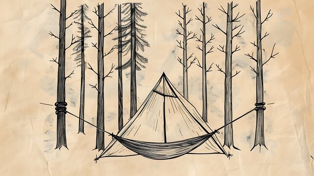 tent with hammock between trees