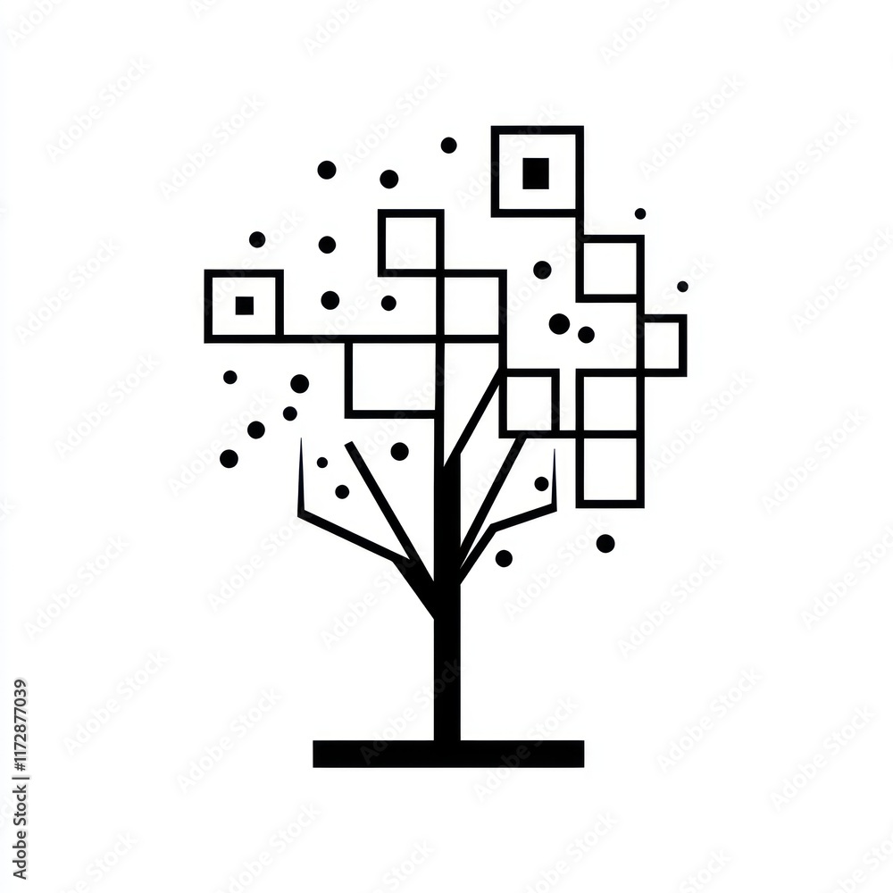 Poster abstract geometric tree design featuring squares and circles