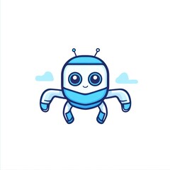Fototapeta premium Cute Blue Robot Flying Through Clouds