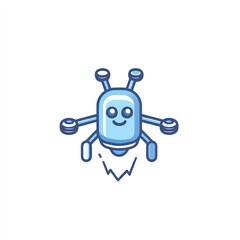 Obraz premium A Happy Blue Robot Drone Flying Through The Air