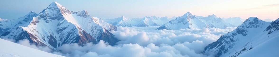 Naklejka premium towering mountain ranges covered in deep snow and fog, mountains, snow