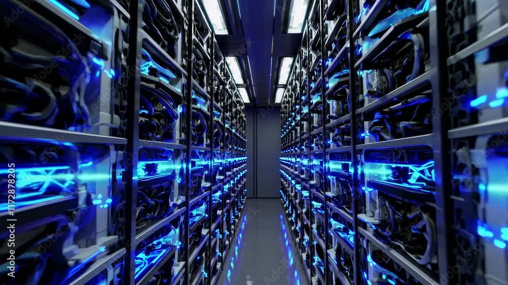 Fototapete exploring a futuristic data center filled with advanced technology and glowing servers illuminating 