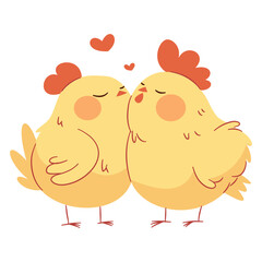 Flat vector illustration in a simple children's style. Cute hen and rooster in love. Illustration for valentine's day. Vector illustration