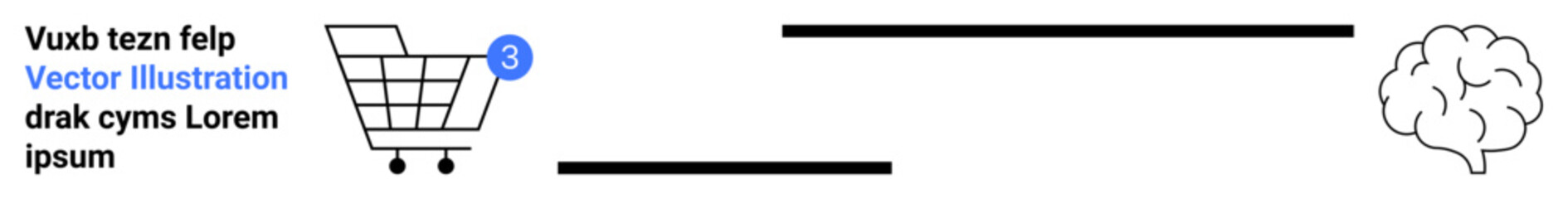 Shopping cart with notification badge and brain icon connected by lines. Ideal for e-commerce, online shopping, mental processing, consumer behavior, marketing strategies, neuroscience