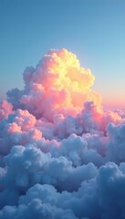 Fototapeta premium Softly glowing clouds float across a pale blue sky at sunset, sky, clouds, serene landscape