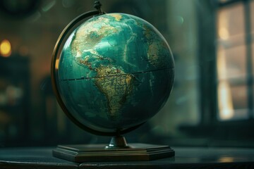 Antique globe with a vintage, faded look showing north and south america