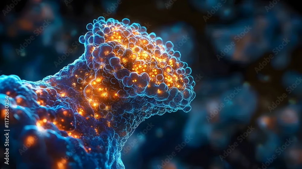 Aufkleber close-up view of a complex cell structure. glowing molecules form an intricate network. thyroid glan