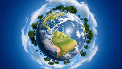 Earth nature globe with trees growing and clouds. Generative AI