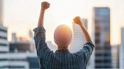 A cancer survivor standing strong in an urban setting, celebrating their journey of resilience with a raised fist. This empowering image represents the strength of survivors as the