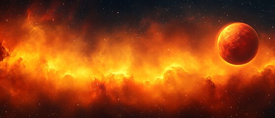 Obraz premium Fiery nebula with a red planet.