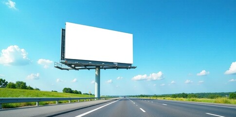 Empty highway billboard against clear blue sky, highway, vastness, blue