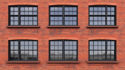 Fototapeta premium Classic Red Brick Wall with Black Framed Windows in Urban Setting