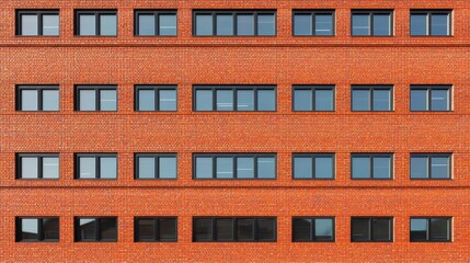 Fototapeta premium Modern Red Brick Building Exterior with Windows and Urban Style