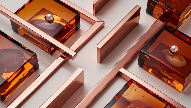 Luxury Amber Glass Hardware with Rose Gold Accents