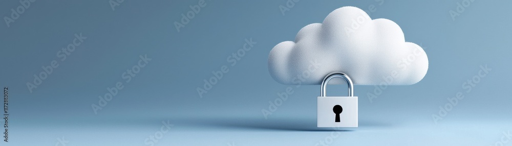 Poster a cloud with a padlock symbolizes cloud security, representing the protection of data and informatio