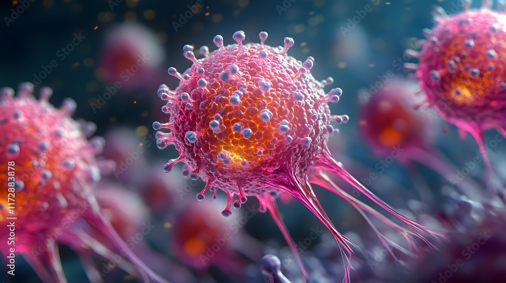 Aufkleber a digital rendering showing a close-up view of cancer cells. the image showcases the complex structu