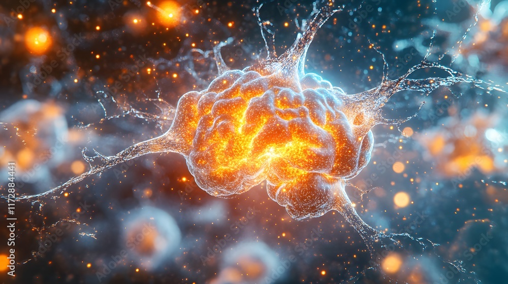 Poster stunning microscopic image depicting a complex neural network. the brain's intricate structure is il